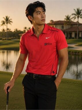 Nike Golf Fit Dry 1/4 Zip Polo Shirt Red Performance Golf Mens Large